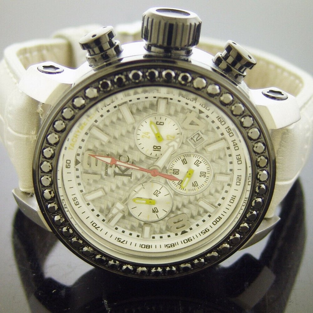 Men's new techno com kc watch round-cut black diamonds 46mm Wef genuine 3.85CT